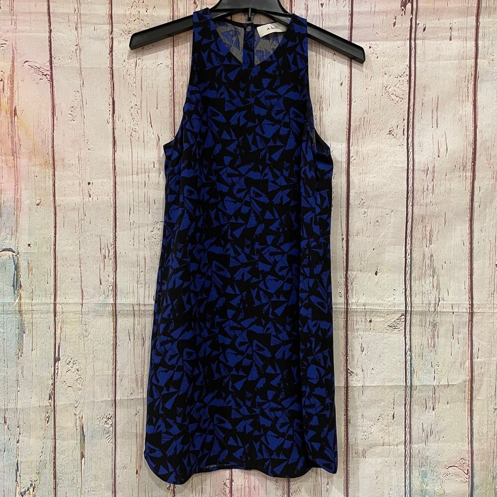 A.L.C. Dress Womens 2 Blue Black Sleeveless Sheath Pattern Print Abstract Summer